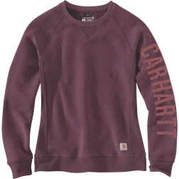 Carhartt Women's Relaxed Fit Midweight Crewneck Block Logo Sleeve Garphic Sweatshirt - Blackberry Heather