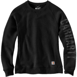 Carhartt Women's Relaxed Fit Midweight Crewneck Block Logo Sleeve Garphic Sweatshirt - Black