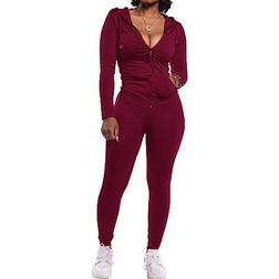 PrettyGarden Women's Two Piece Tracksuit Set - Wine Red