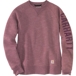 Carhartt Women's Relaxed Fit Midweight Crewneck Block Logo Sleeve Garphic Sweatshirt - Amethyst Smoke Space Dye