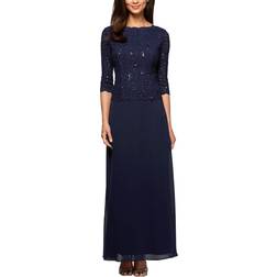 Alex Evenings Petite Sequin Lace Gown - Navy