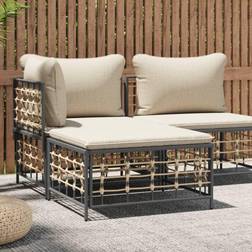 vidaXL Poggiapiedi Da Giardino Con Cuscino In Polyrattan Beige