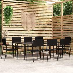 vidaXL 9 Piece Garden Black Patio Dining Set, 1 Table incl. 8 Chairs