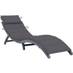 vidaXL Chaise Longue Avec Coussin Transat de Terrasse Chaise Longue de Patio Bain de Soleil de Jardin Extérieur Piscine Gris Bois d'Acacia Solide