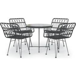 vidaXL Dining 5 Piece Outdoor Table and Chairs Black Poly Rattan Set da pranzo per patio