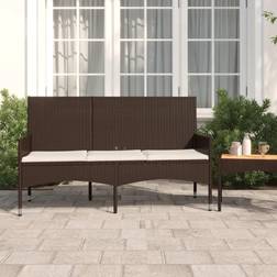 vidaXL 3-Sitzer mit Kissen Braun Poly Rattan Gartenbank