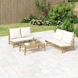 vidaXL avec coussins blanc crème bambou 363453 Banc de Jardin