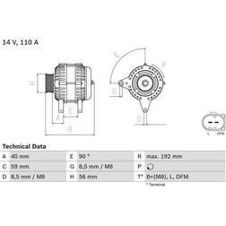 Bosch 0 986 045 390 Alternador 14V 110A Golf 5 Touran I Passat B6 Sedán