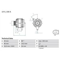 Bosch 0 986 081 400 Alternador 14V 150A Land Rover Freelander 2 SUV