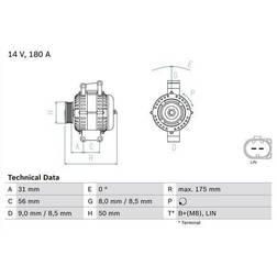 Bosch 0 986 048 450 Alternador 14V 180A