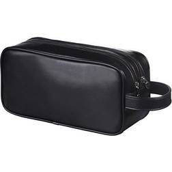 Soft PU Leather Zipped Travel Toiletry Bag - Black