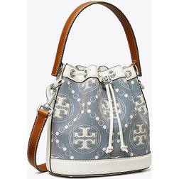 Tory Burch T Monogram Denim Bucket Bag Pearl Blue OS