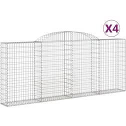 vidaXL Cesti Gabbioni Ad Arco 4 pz 300x30x120/140 cm Ferro Zincato