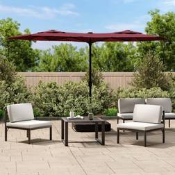 vidaXL Ombrellone A Doppia Testa Con LED Rosso Bordeaux 316x240 cm