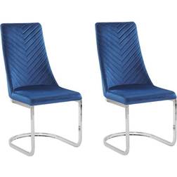 Beliani 2 Chaises Salle À Manger Ou Réunion Porte À Faux en Velours Bleu et Piètement Argent Chromé Pour Ou Salon Moderne Glamour Chaise de Cuisine 2pcs