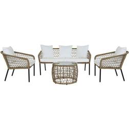 Dkd Home Decor Conjunto Mesa Con 3 Sillones 137 x 73.5 x 66.5 cm Ratán Sintético Acero Juego de Comedor