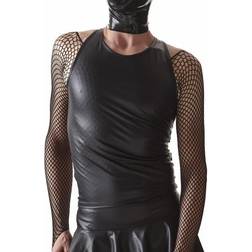 schwarzes, ärmelloses Oberteil in Wetlook-Optik mit Riemchen am Rücken