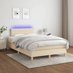 vidaXL Box Spring Con Colchón Y LED Tela Crema 120x200 cm Cama Continental