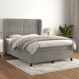 vidaXL Box Spring Con Colchón Terciopelo Gris Claro 140x200 cm Cama Continental