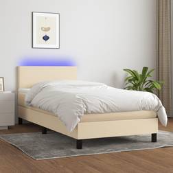 vidaXL Box Spring Con Colchón Y Led Tela Crema 90x200 cm Cama Continental