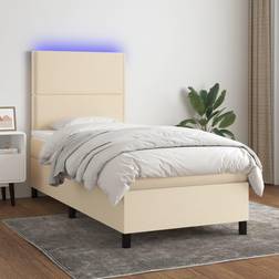 vidaXL Box Spring Colchón Y Luces LED Tela Crema 90x200 cm Cama Continental