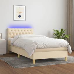 vidaXL Box Spring Con Colchón Y LED Tela Crema 90x200 cm Cama Continental