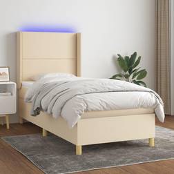 vidaXL Box Spring Colchón Y Luces LED Tela Crema 90x200 cm Cama Continental