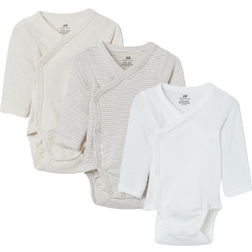 H&M Bodysuits LS 3-pack - Light Beige/Striped (0694298058)