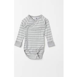Polarn O. Pyret Baby Organic Cotton Stripe Wrap Over Bodysuit - Grey Stripes