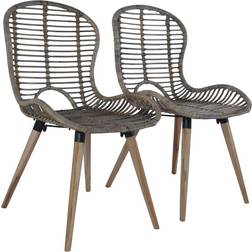 vidaXL Chaises salle À manger 2 pcs Marron Rotin naturel Chaise de Cuisine 2pcs