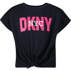 DKNY Girls Black Cropped Logo T-Shirt Black year