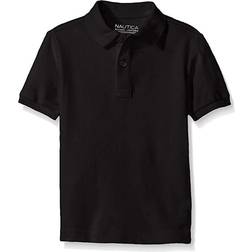 Nautica Boys' Husky School Uniform Short Sleeve Pique Polo - Black