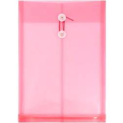 Jam Paper Plastic Envelopes Button String Tie Closure 9 3/4 x 14 1/2 Pink Light Red 12 Pack