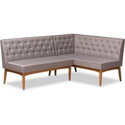 Baxton Studio Riordan Fabric Upholstered Gray/Walnut Brown Sofa 74.4" 2pcs 4 Seater