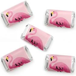 Pink Flamingo Mini Candy Bar Wrapper Stickers Tropical Summer Party Small Favors 40 Count