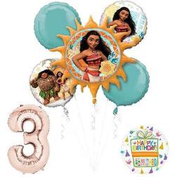 Moana 3rd birthday party supplies and princess balloon bouquet decorations