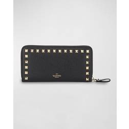 Valentino Garavani Rockstud Grainy Calfskin Zipped Wallet - Black