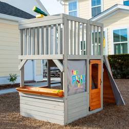 Funphix Lookout Post Outdoor Wooden Playhouse, Buildable Kids Backyard Playset with Climbing Ramp