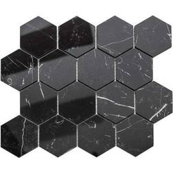 The Tile Life Stately Hex 11x14 Porcelain Mosaic Wall and Floor Tile Marquina Black