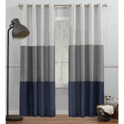 Exclusive Home Chateau Navy Blue Grey Striped Faux Silk Curtain 54 x 96