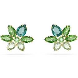 Swarovski Gema Gold-Tone Plated Green Flower Stud Earrings 5658400