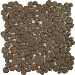 Merola Tile Pebble Brownstone 11 Porcelain Mosaic Tile 8.6 sq. case, Brownstone High Sheen