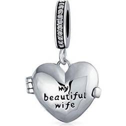 My beautiful wife words heart locket charm bead 925 sterling silver