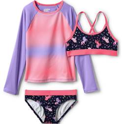 Lands' End LS Piece Rash Guard Set Primo Pink Tie Dye Stripe Kids