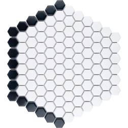 Merola Tile Metro Geo 1" Hex M Wht w/M Blk Edge 10-1/2"x11-5/8" Porcelain Mosaic Tile