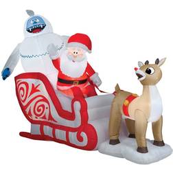 8 Gemmy Airblown Inflatable Rudolph Pulling Santa & Bumble In Sleigh