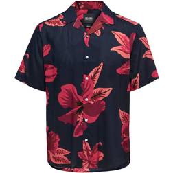 Only & Sons Herren Life REG AOP Viscose SHIRTNOOS Hemd, Rococco Red