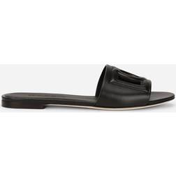 Dolce & Gabbana Embossed Logo Sandals with Flat Sole Black