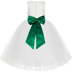 Ekidsbridal Junior Floral Lace Flower Girl Christening Baptism Dress - Ivory/Green