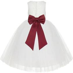 Ekidsbridal Junior Floral Lace Flower Girl Christening Baptism Dress - Ivory/Apple Red